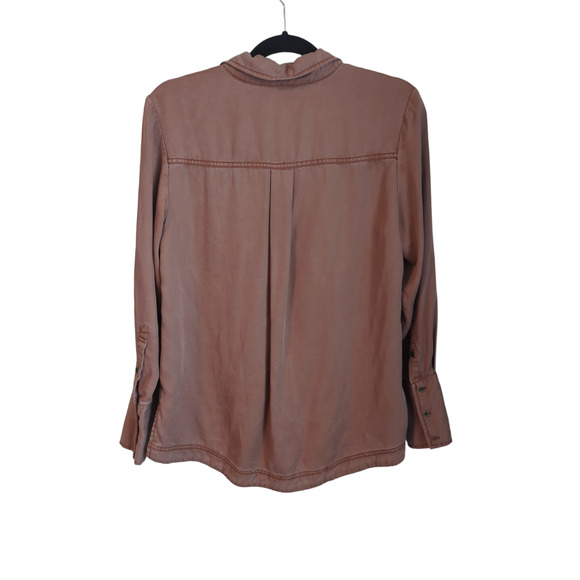 Free People Under Your Spell Tencel Blouse Long Sleeve Lace-Up Top Sz Small - Picture 3 of 8